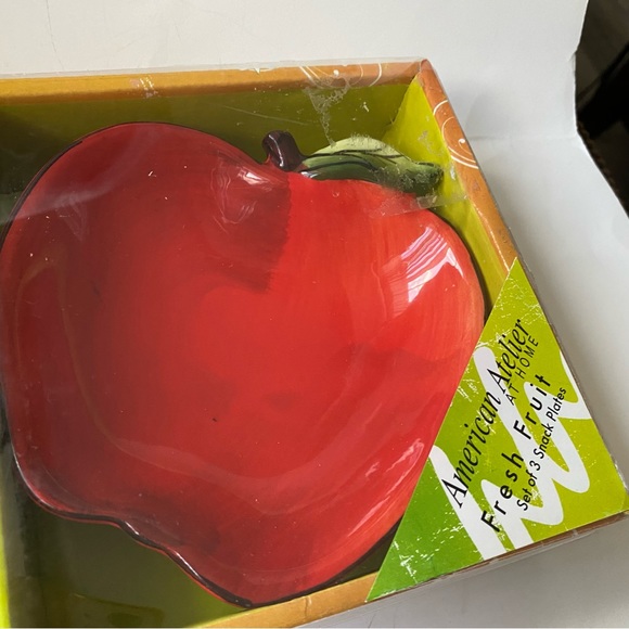 American Atelier At Home Fresh Fruit Ceramic Snack Plates Apples Brand New - Picture 4 of 8